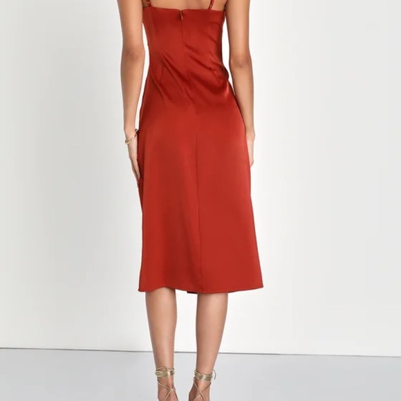 Lulu’s Hollywood Bronze Satin Midi Dress - Picture 2 of 7